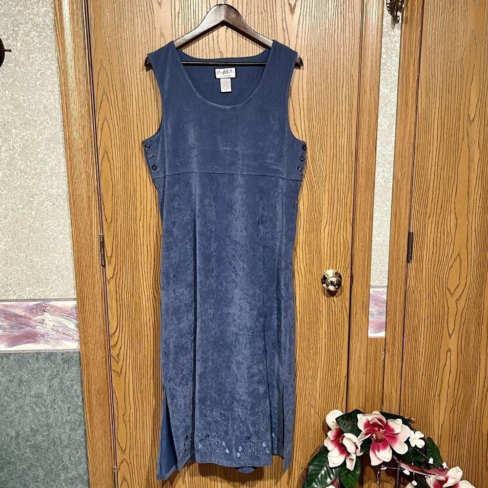 VTG‎ Mary McFadden Collection L Maxi Dress Embroidered Suede Velvet Look Jumper